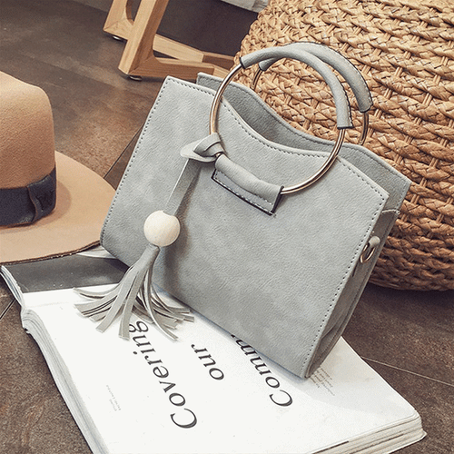 Fashion Women PU Leather Handbag Tassel Shoulder Bag Women Top Handle Totes Metal Ring Crossbody Bags Vintage Messenger Bags
