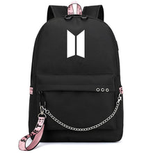 Load image into Gallery viewer, HOT Bangtan Boys Rap Monster JUNG KOOK JIMIN Backpack School Bags Mochila Travel Bags Laptop Chain Backpack Headphone USB Port