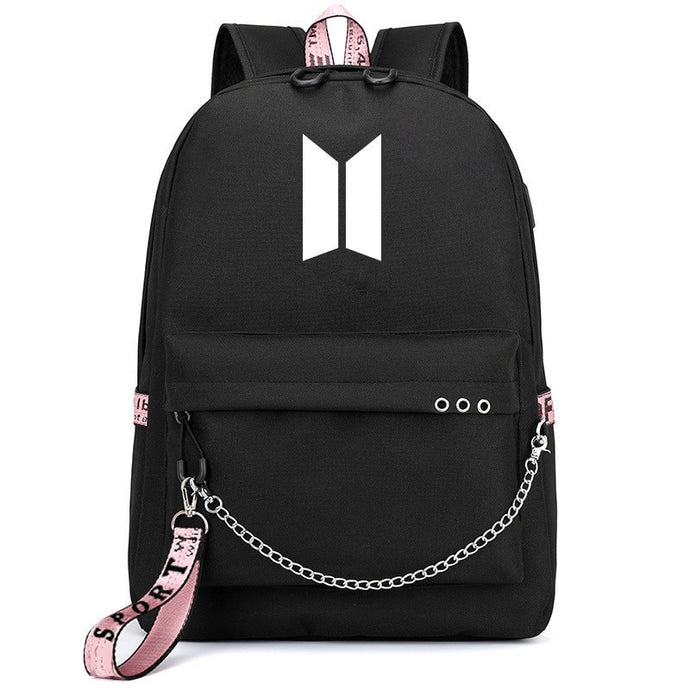 HOT Bangtan Boys Rap Monster JUNG KOOK JIMIN Backpack School Bags Mochila Travel Bags Laptop Chain Backpack Headphone USB Port