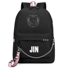 Load image into Gallery viewer, HOT Bangtan Boys Rap Monster JUNG KOOK JIMIN Backpack School Bags Mochila Travel Bags Laptop Chain Backpack Headphone USB Port