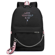 Load image into Gallery viewer, HOT Bangtan Boys Rap Monster JUNG KOOK JIMIN Backpack School Bags Mochila Travel Bags Laptop Chain Backpack Headphone USB Port