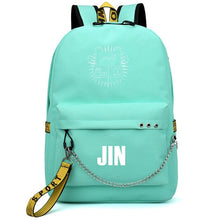 Load image into Gallery viewer, HOT Bangtan Boys Rap Monster JUNG KOOK JIMIN Backpack School Bags Mochila Travel Bags Laptop Chain Backpack Headphone USB Port