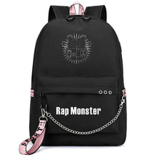 Load image into Gallery viewer, HOT Bangtan Boys Rap Monster JUNG KOOK JIMIN Backpack School Bags Mochila Travel Bags Laptop Chain Backpack Headphone USB Port