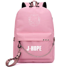 Load image into Gallery viewer, HOT Bangtan Boys Rap Monster JUNG KOOK JIMIN Backpack School Bags Mochila Travel Bags Laptop Chain Backpack Headphone USB Port