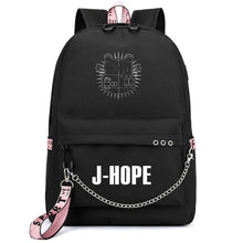 Load image into Gallery viewer, HOT Bangtan Boys Rap Monster JUNG KOOK JIMIN Backpack School Bags Mochila Travel Bags Laptop Chain Backpack Headphone USB Port
