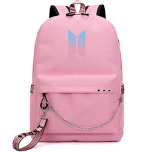 Load image into Gallery viewer, HOT Bangtan Boys Rap Monster JUNG KOOK JIMIN Backpack School Bags Mochila Travel Bags Laptop Chain Backpack Headphone USB Port