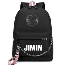 Load image into Gallery viewer, HOT Bangtan Boys Rap Monster JUNG KOOK JIMIN Backpack School Bags Mochila Travel Bags Laptop Chain Backpack Headphone USB Port